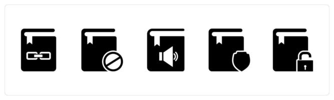 A set of 5 Document icons as link folder, prohibited book, audio book vector