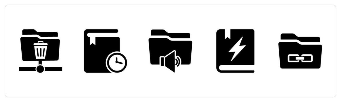 un conjunto de 5 5 documento íconos como basura carpeta, estudiar en tiempo, audio carpeta vector
