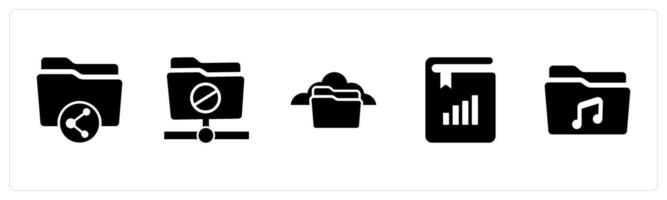A set of 5 Document icons as share folder, folder prohibited, cloud folder vector