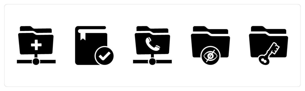 A set of 5 Document icons as create folder, approved book, call folder vector