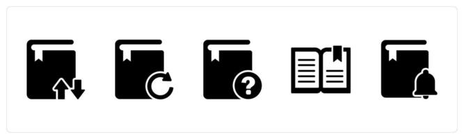 A set of 5 Document icons as synchronize book, update book, question book vector