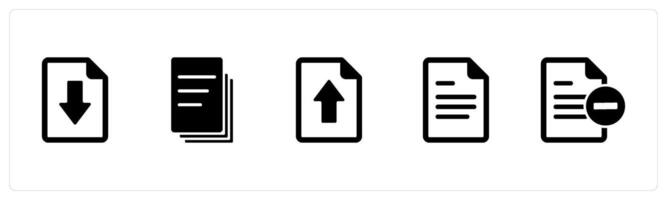A set of 5 Document icons as download page, duplicate copy, upload page vector