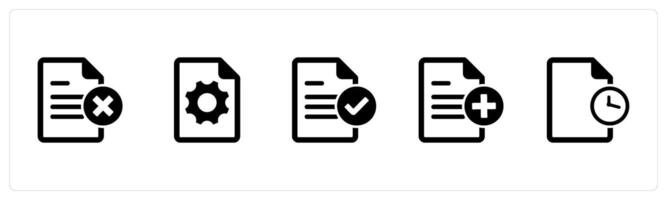 A set of 5 Document icons as wrong page, page setting, approved document vector