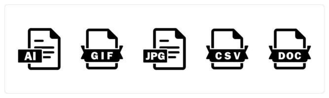 A set of 5 Document icons as ai file, gif file, jpg file vector