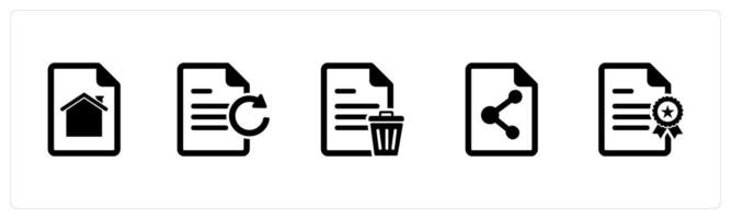 A set of 5 Document icons as home page, update document, trash page vector