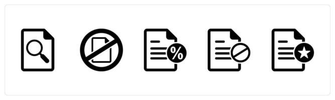 A set of 5 Document icons as search page, document prohibited, promissory note vector