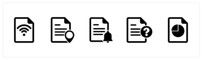 A set of 5 Document icons as wifi document, page location, page notification vector