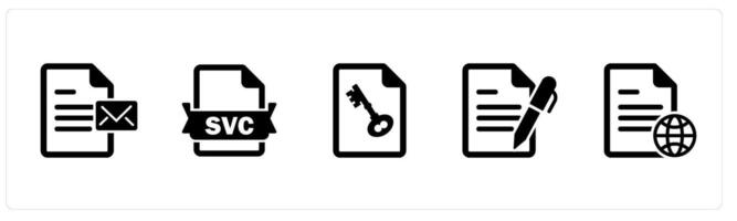 A set of 5 Document icons as document, svg file, page security vector