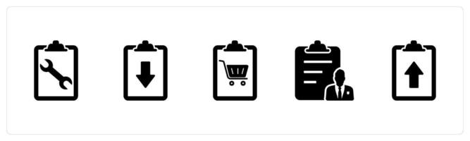 A set of 5 Document icons as page settings, download page, shopping list vector
