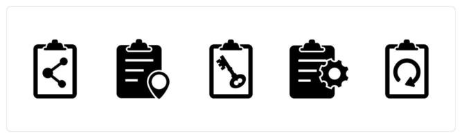 A set of 5 Document icons as share document, location page, page protection vector