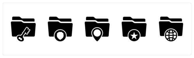 A set of 5 Document icons as folder security, folder location, favorite folder vector