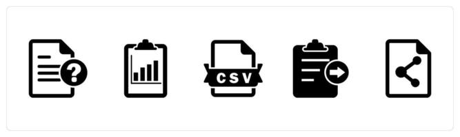 A set of 5 Document icons as question, graph document, csv file vector