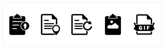 A set of 5 Document icons as upload file, page location, update document vector