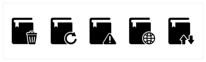 A set of 5 Document icons as trash book, update book, book maintenance vector