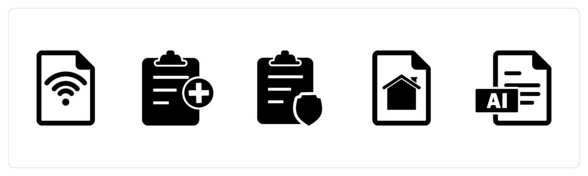 A set of 5 Document icons as wifi document, create page, page protection vector