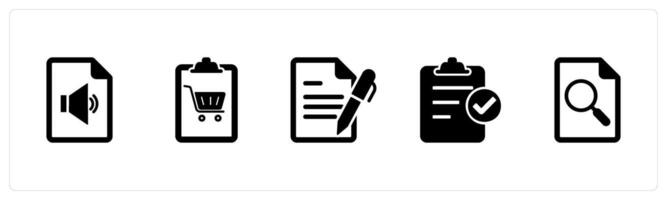 A set of 5 Document icons as audio file, shopping list, edit document vector