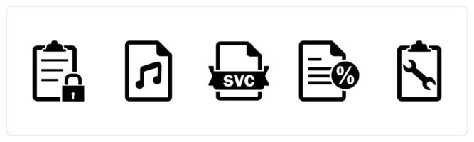 A set of 5 Document icons as page security, music file, svg file vector