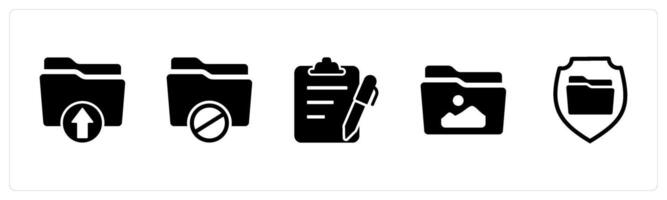 A set of 5 Document icons as upload folder, folder prohibited, edit page vector