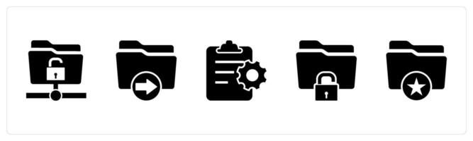A set of 5 Document icons as folder protection, send folder, page setting vector