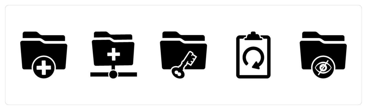 A set of 5 Document icons as create folder, folder security, refresh page vector