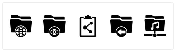 A set of 5 Document icons as international folder, view folder, share document vector