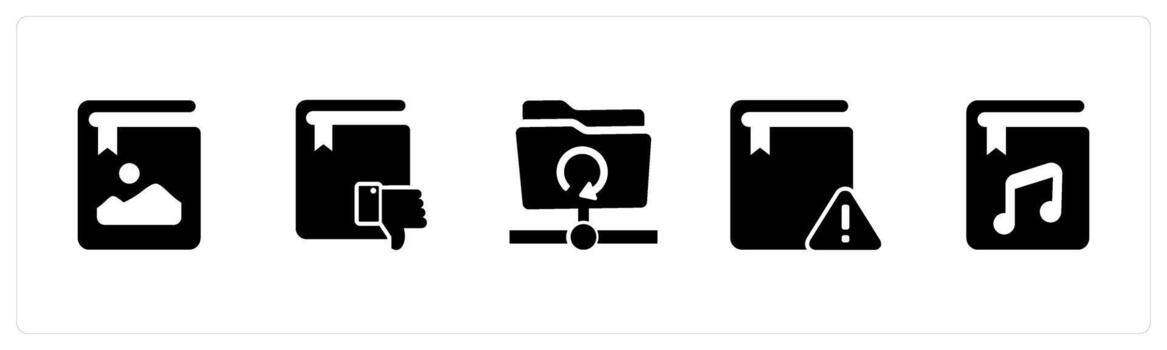 un conjunto de 5 5 documento íconos como imagen libro, disgusto libro, actualizar carpeta vector