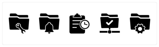 A set of 5 Document icons as folder setting, folder notification, page time vector
