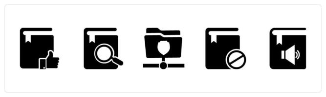 A set of 5 Document icons as approved book, search book, folder protection vector