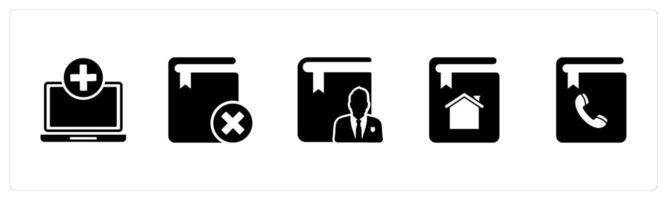 A set of 5 Document icons as add page, wrong book, author vector