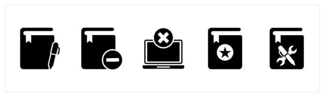 A set of 5 Document icons as notepad, remove book, wrong laptop vector