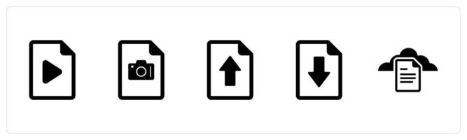 A set of 5 Document icons as file, image document, upload page vector