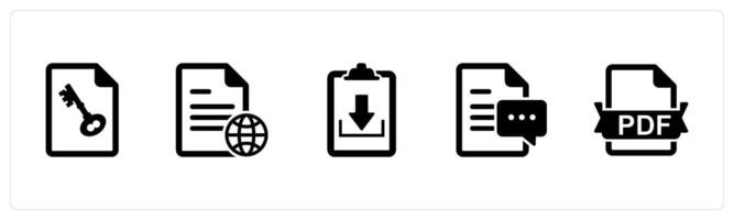A set of 5 Document icons as page security, global page, download file vector