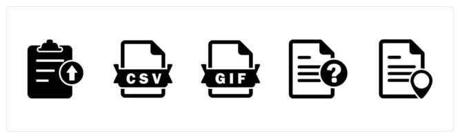 A set of 5 Document icons as upload file, csv file, gif file vector