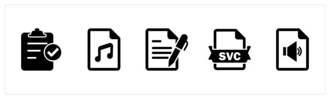 A set of 5 Document icons as approve page, music file, edit document vector