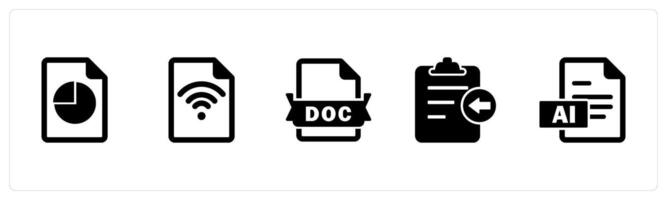 A set of 5 Document icons as pie chart, wifi documnt, doc file vector