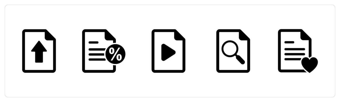 A set of 5 Document icons as upload page, promissory note, file vector