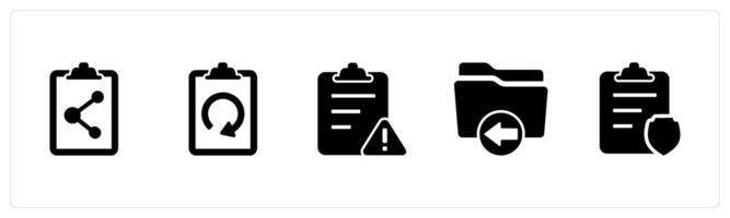 A set of 5 Document icons as share document, refresh page, page maintenance vector