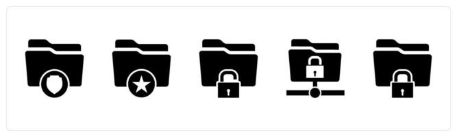 A set of 5 Document icons as folder security, favorite folder, folder security vector