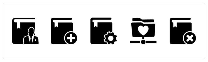 A set of 5 Document icons as author, add book, book setting vector