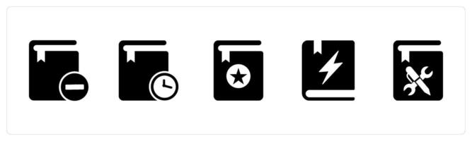 A set of 5 Document icons as remove book, study on time, favorite book vector