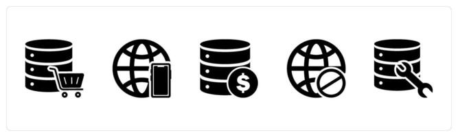 A set of 5 Internet icons as server cart, global business, finance server vector