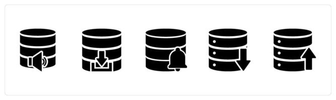 A set of 5 Internet icons as server volume, download server, server notification vector