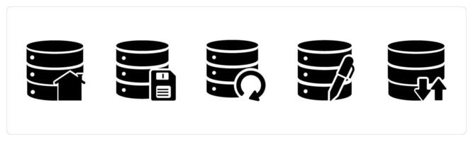 A set of 5 Internet icons as home server, server memory card, update server vector