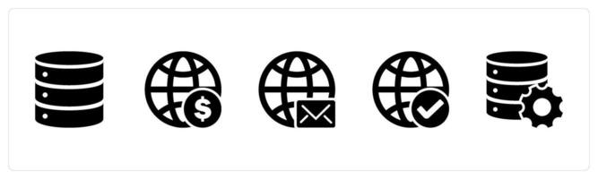 A set of 5 Internet icons as server, financial global, global message vector