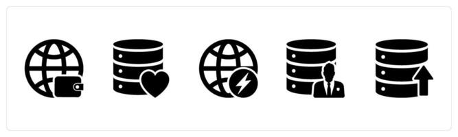 A set of 5 Internet icons as global wallet, favorite server, global vector