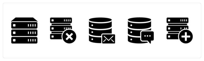 A set of 5 Internet icons as database, wrong server, server message vector