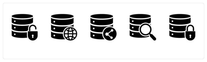A set of 5 Internet icons as server security, global server, share server vector