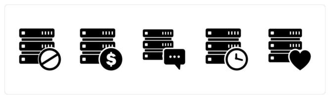 A set of 5 Internet icons as server prohibited, finance server, server message vector