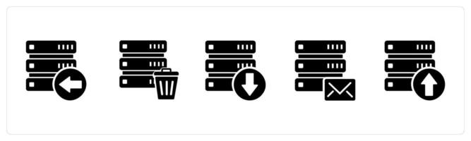 A set of 5 Internet icons as receive server, trash server, download server vector