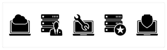 A set of 5 Internet icons as cloud laptop, server owner, laptop maintenance vector